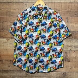 Robert Graham Wild World Watercolor Short Sleeve Button Down Shirt size XL